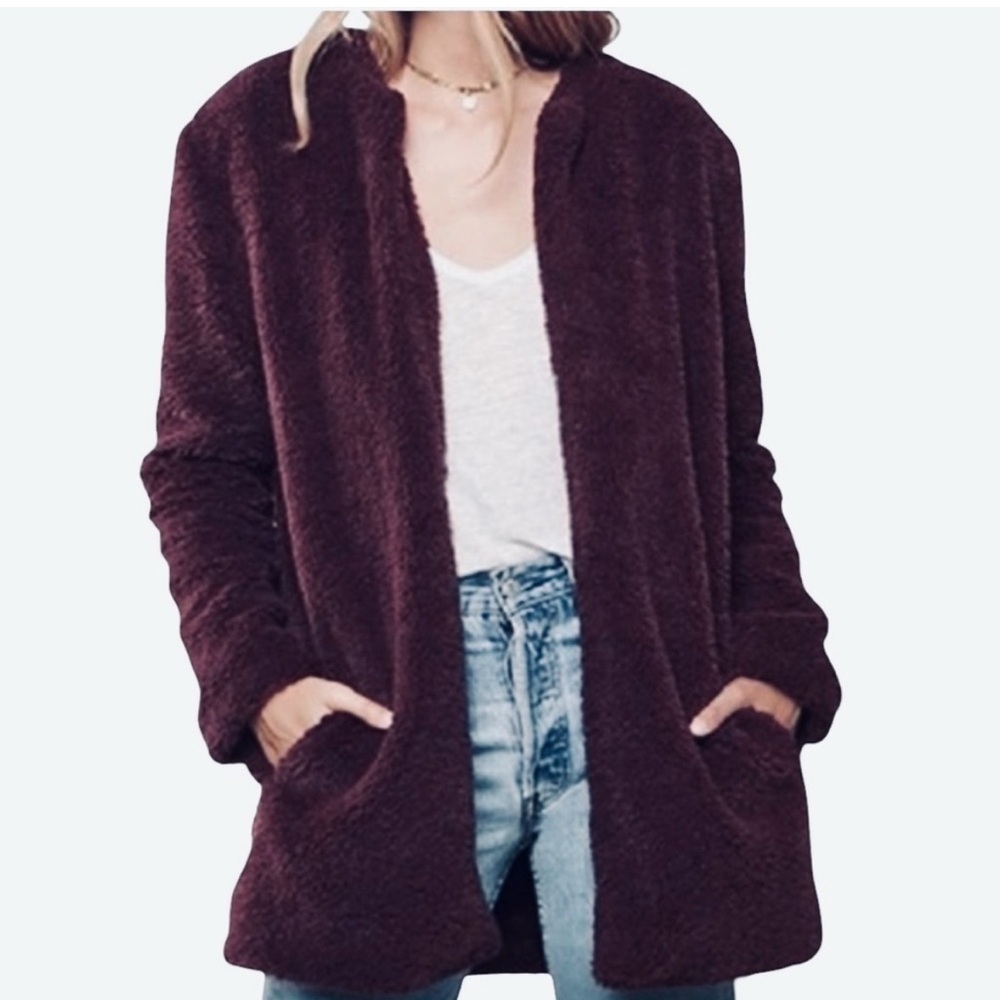 BB Dakota Merrill Faux Fur Shearling Soft Teddy Jacket Plum Size Large